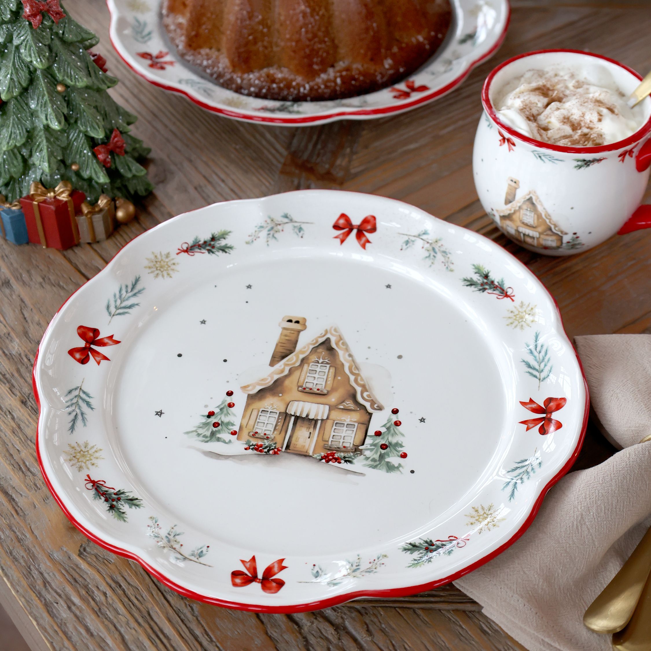 Chalet de Noël Mittagsteller – Deko Schale, 28 cm, Cherry