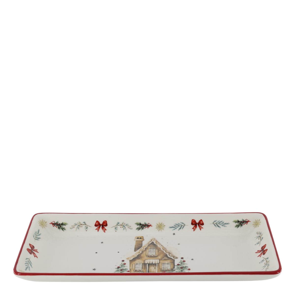 Chalet de Noël Tablett aus Dolomit, 28 cm, Kirschholz-Optik