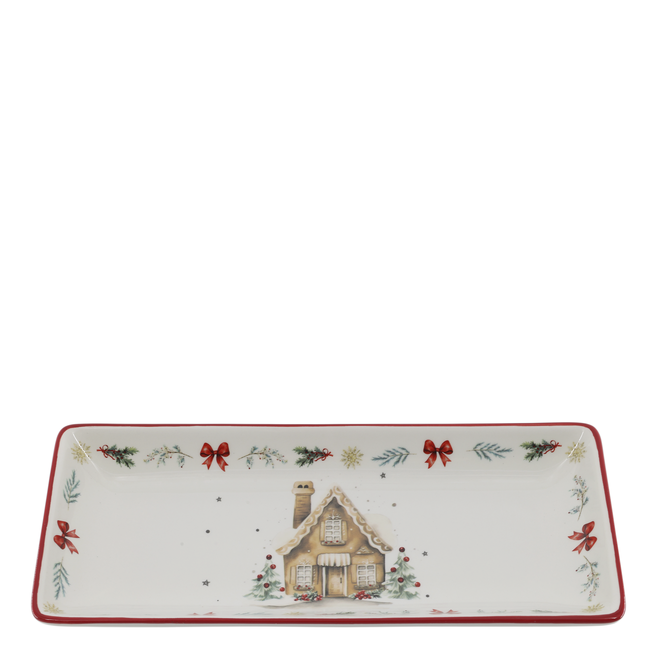 Chalet de Noël Tablett aus Dolomit, 28 cm, Kirschholz-Optik