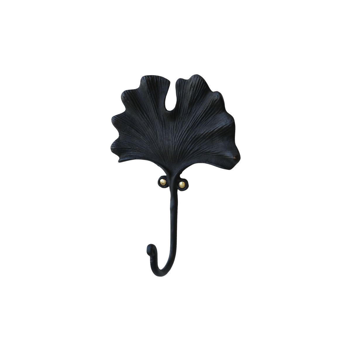 Wandhaken mit Blatt aus Messing, antik schwarz, 17 cm hoch