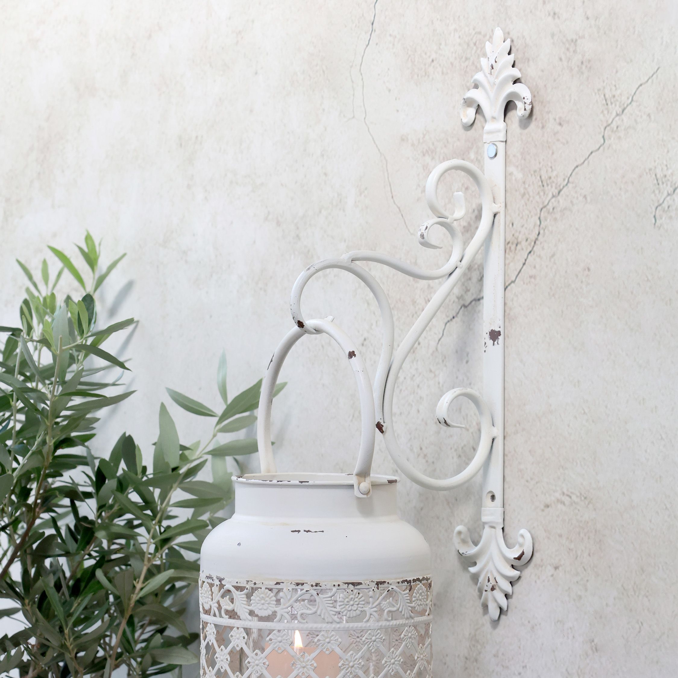 Wandaufhang für Laternen für draußen, Eisen, 41 cm, Creme
