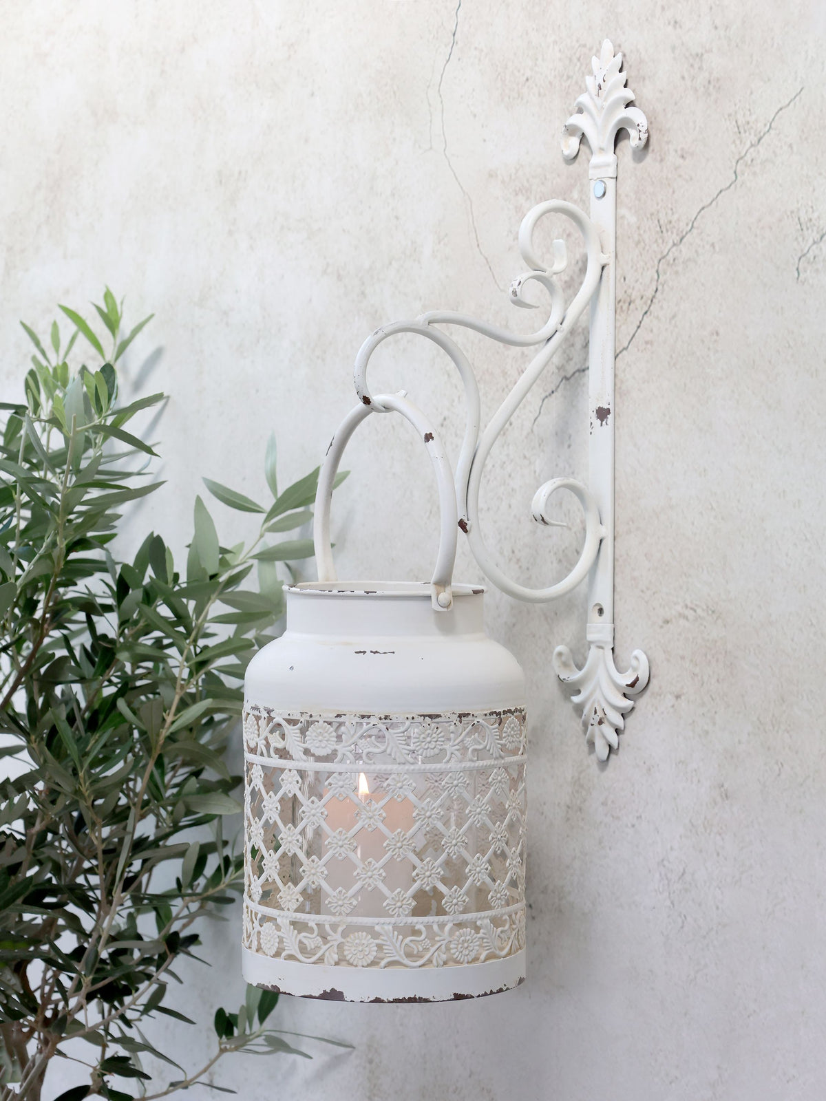 Wandaufhang für Laternen für draußen, Eisen, 41 cm, Creme