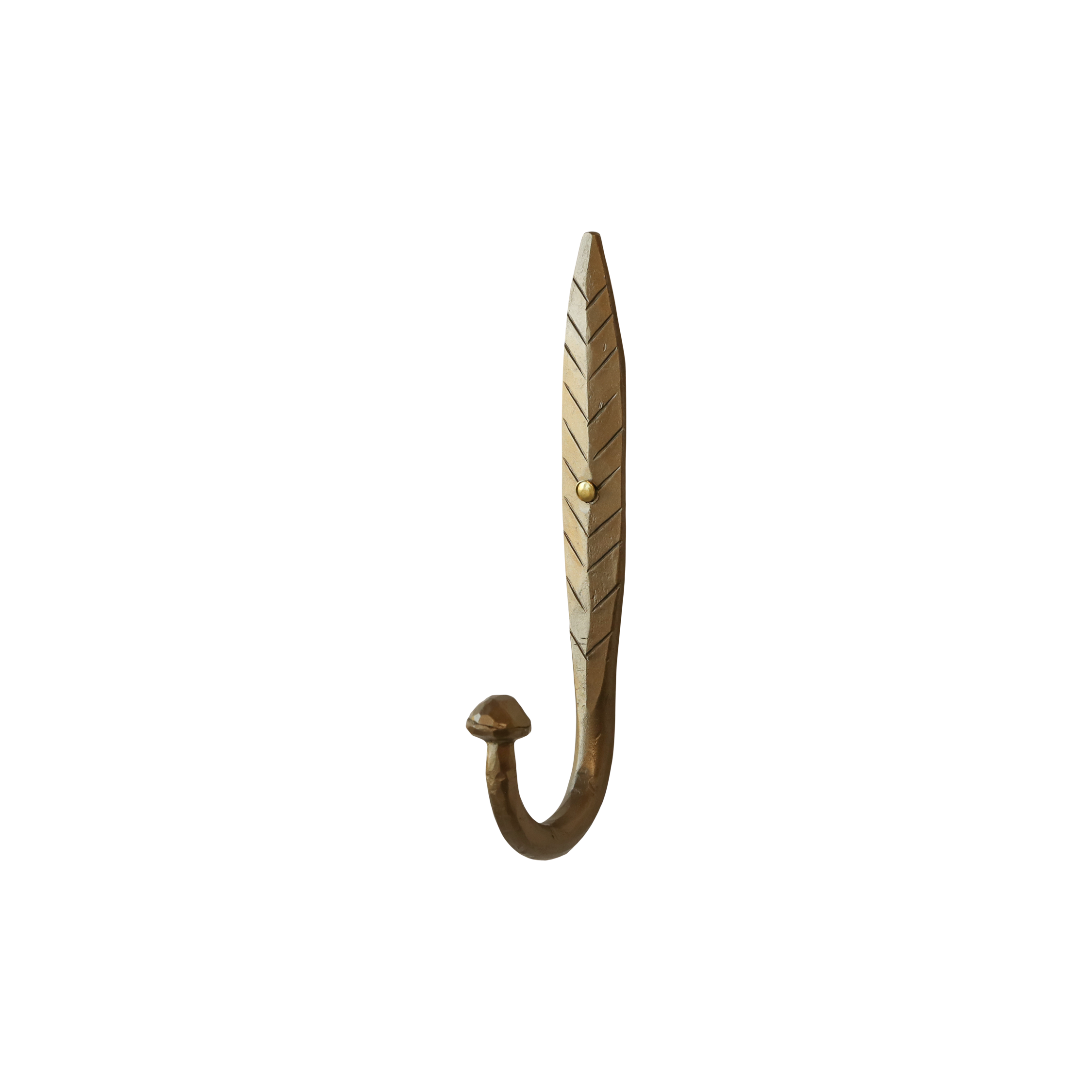 Haken mit Blatt aus Eisen, antik Messing, 15,5 cm hoch