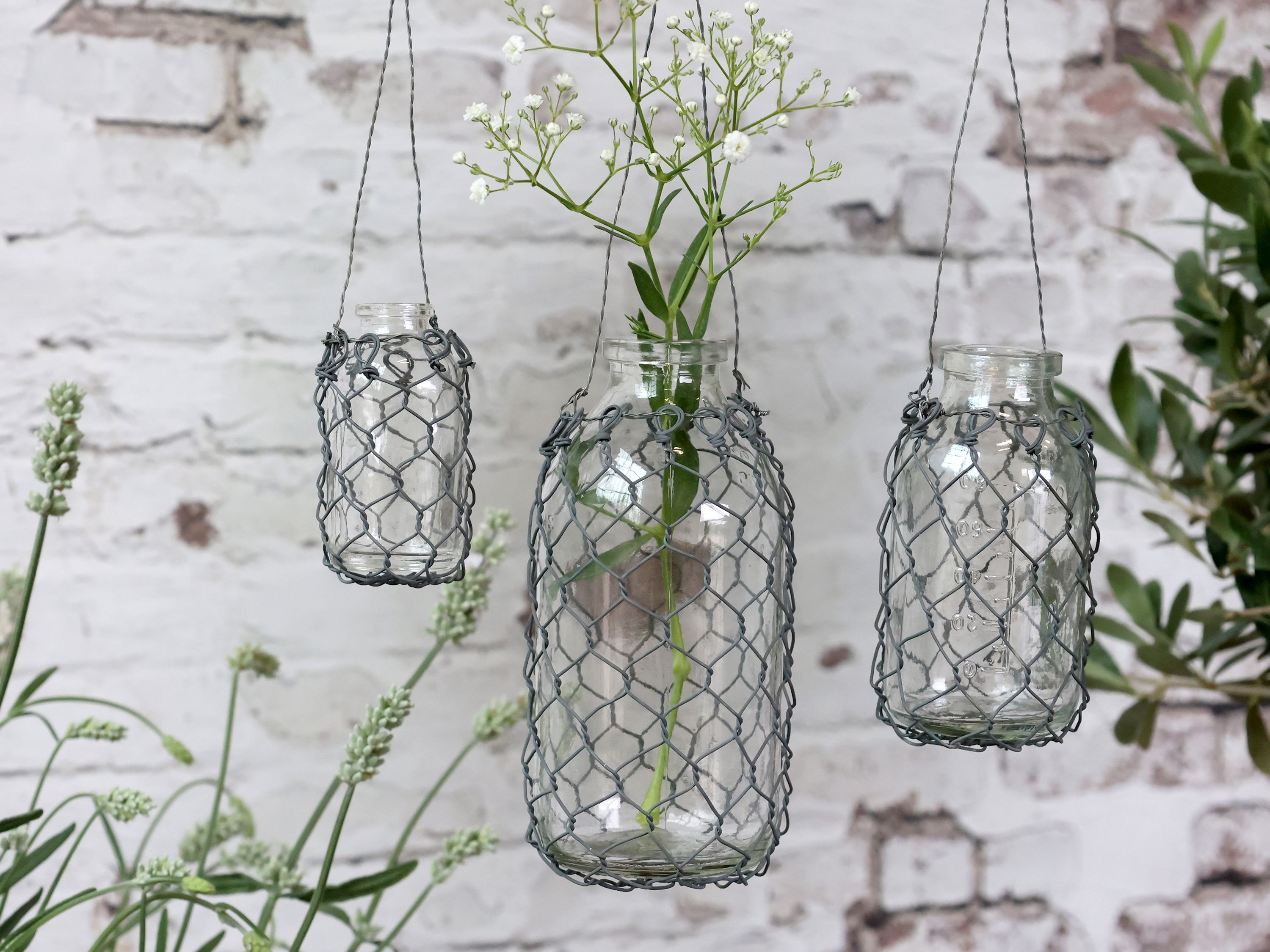 Vase zum Aufhängen aus Eisen und Glas, 13,5 cm hoch