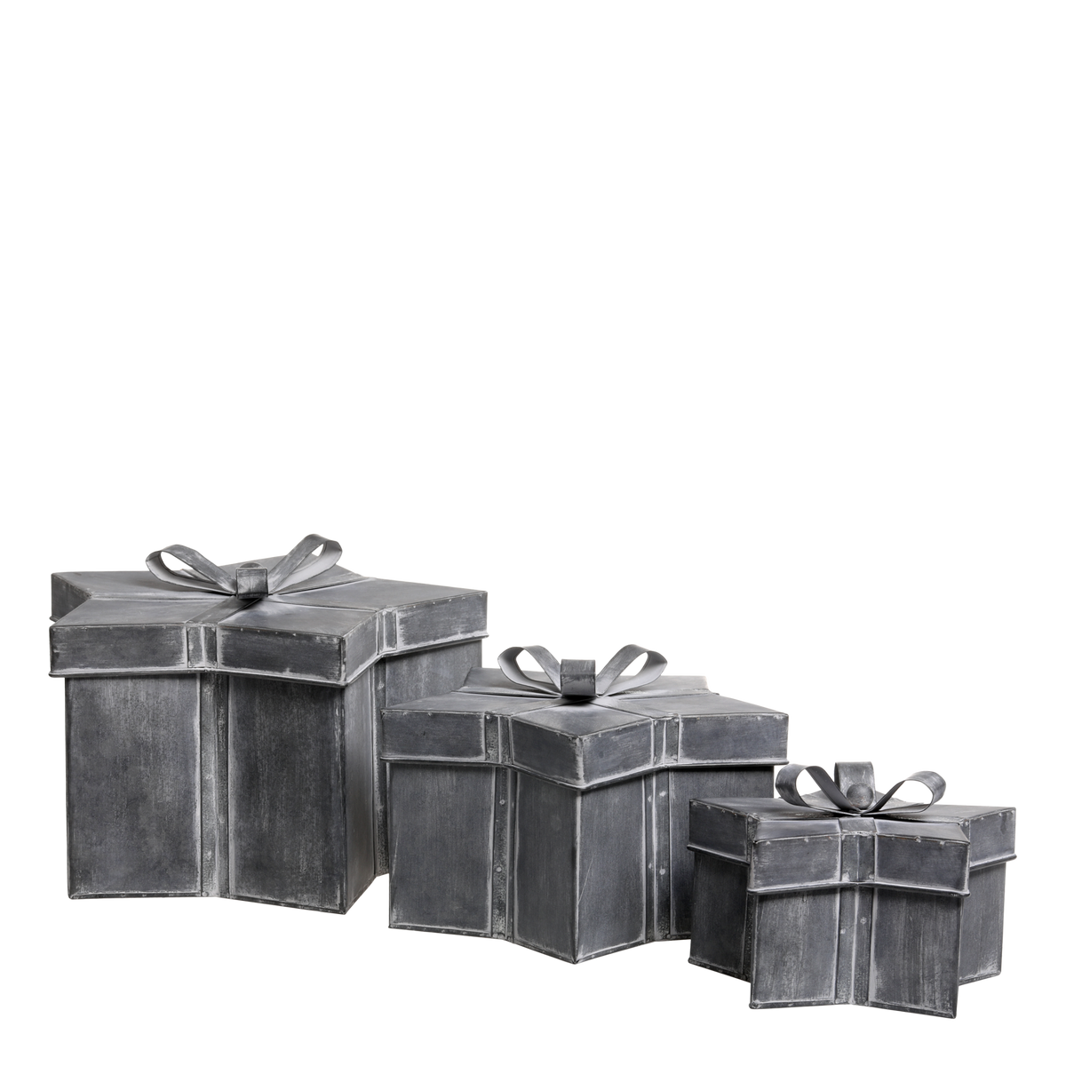 Geschenkbox mit Schleife, 3er-Set, antique zink