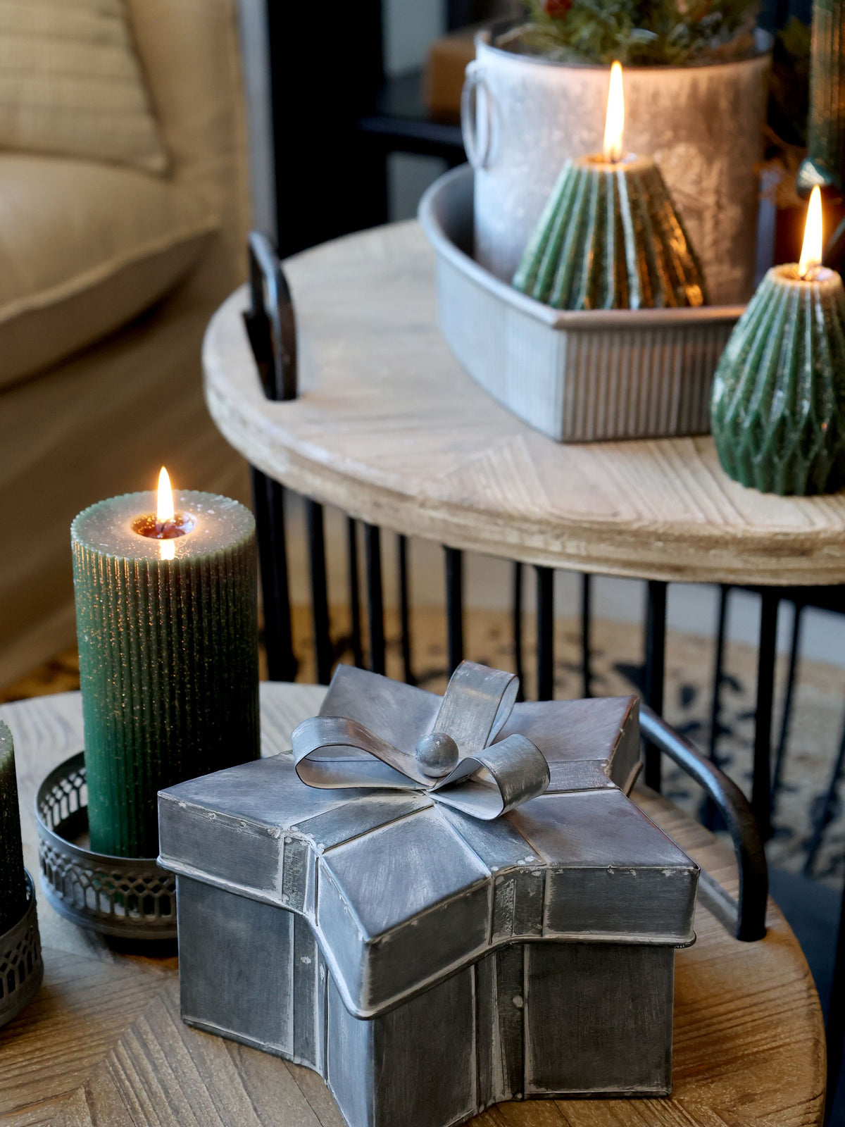 Geschenkbox mit Schleife, 3er-Set, antique zink