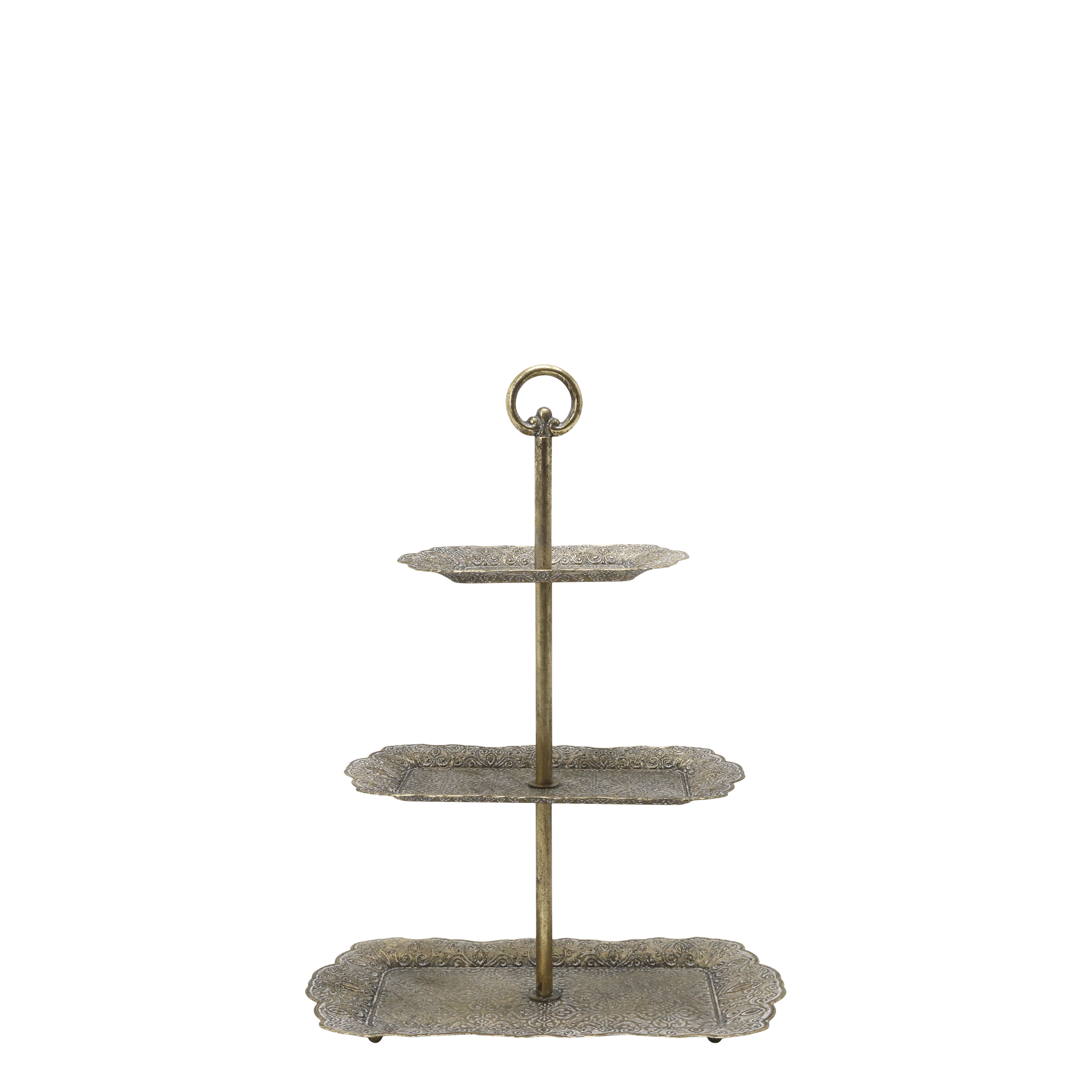 Etagere mit 3 Tabletts, antique messing, 51,5 cm hoch