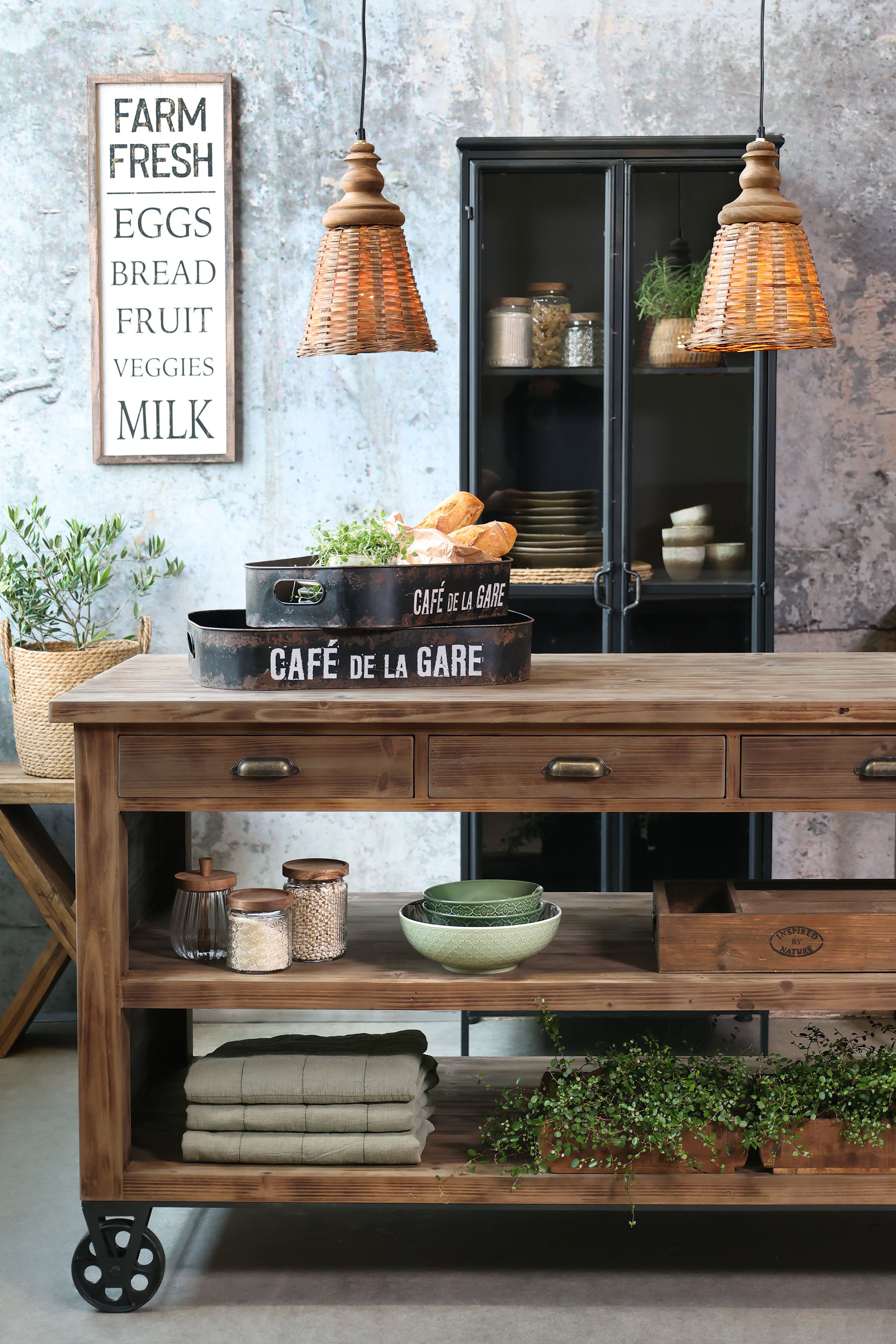 Deko Tablett Set aus Eisen – Antique Kohle, 52 cm lang