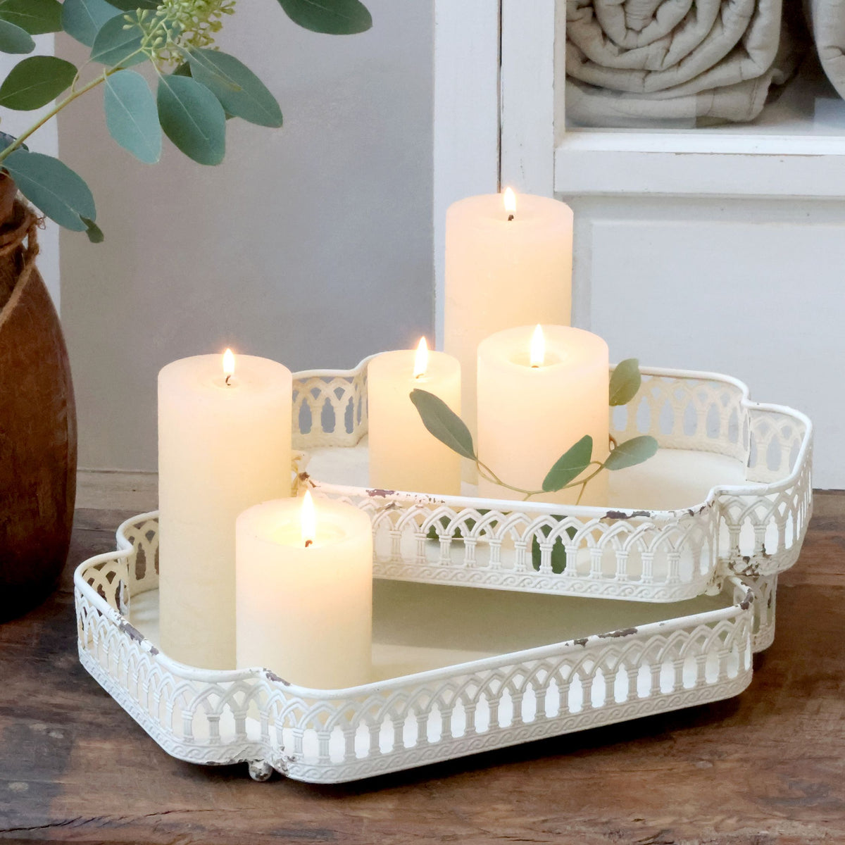 Tablett mit Spitzenkante, 2er-Set, antique creme