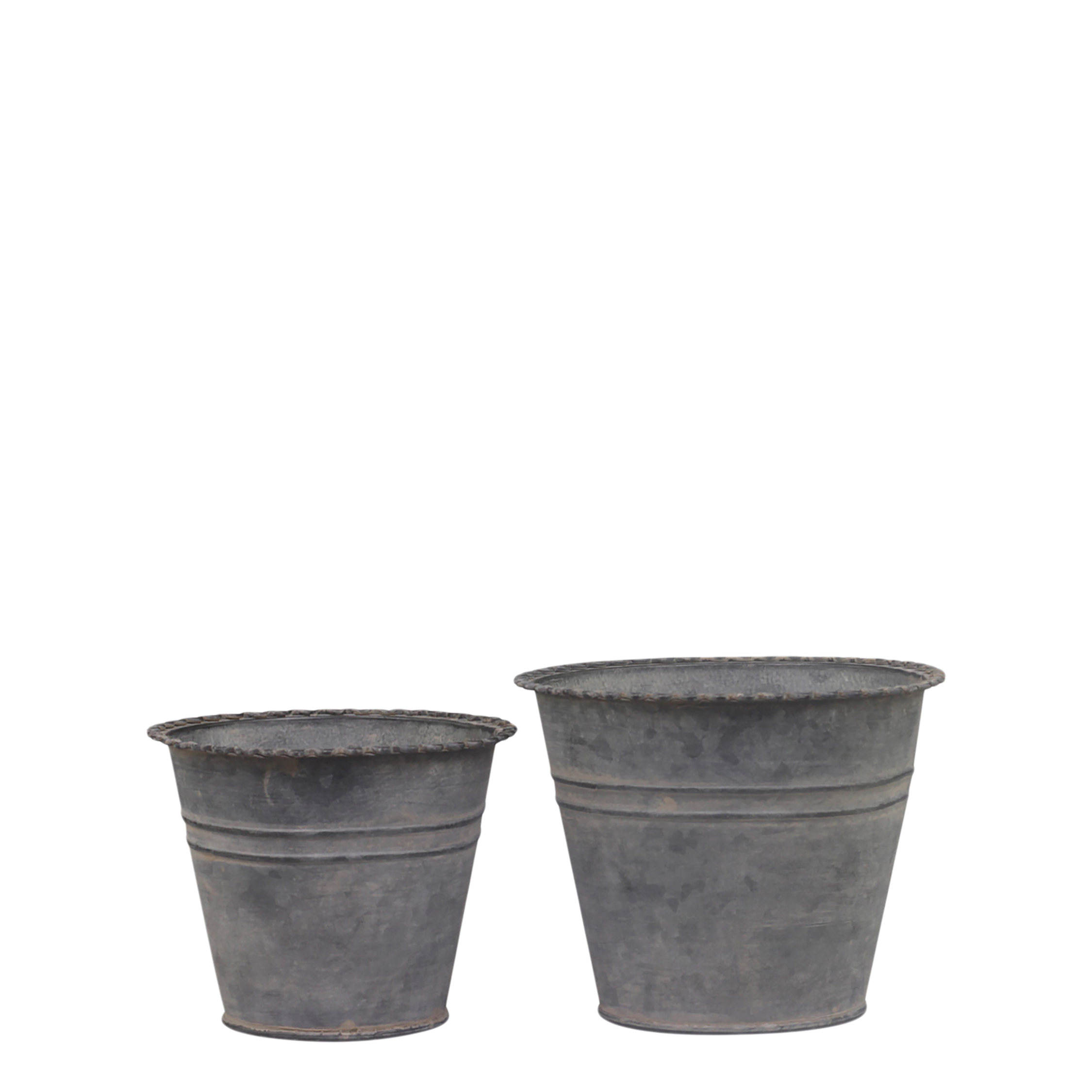 French Planter set of 2 H10/D13 cm antique zinc