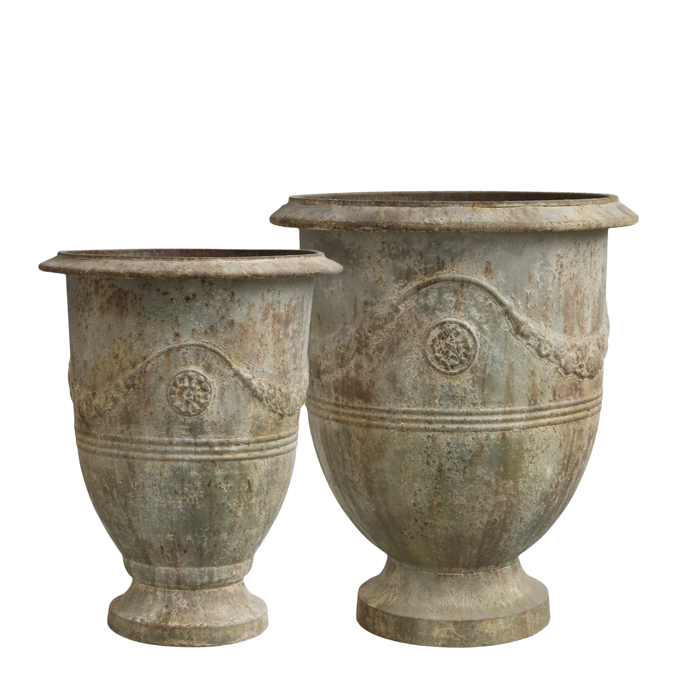 Planters w. decor for deco set of 2 H59/D52 cm antique nature
