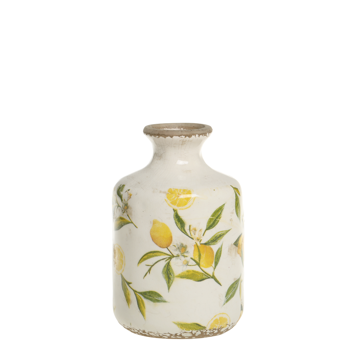 Limone Flasche mit Zitronenmotiv, 17 cm hoch, creme