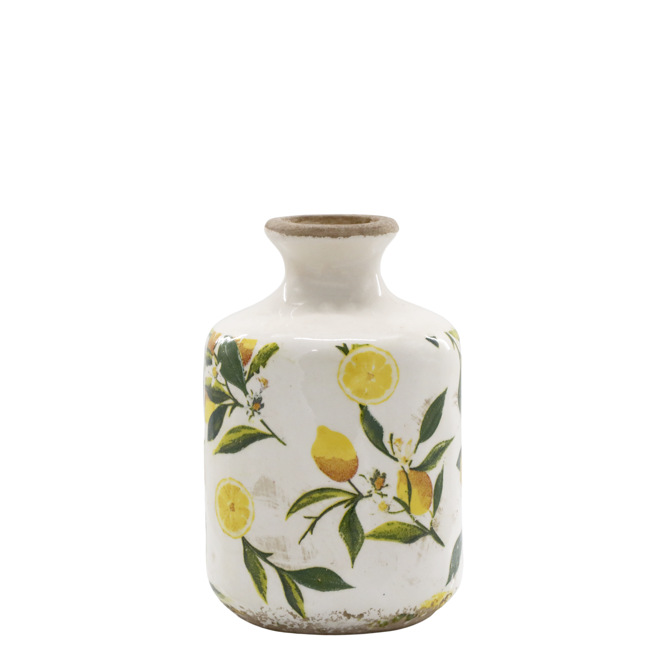 Limone Flasche mit Zitronenmotiv, 17 cm hoch, creme