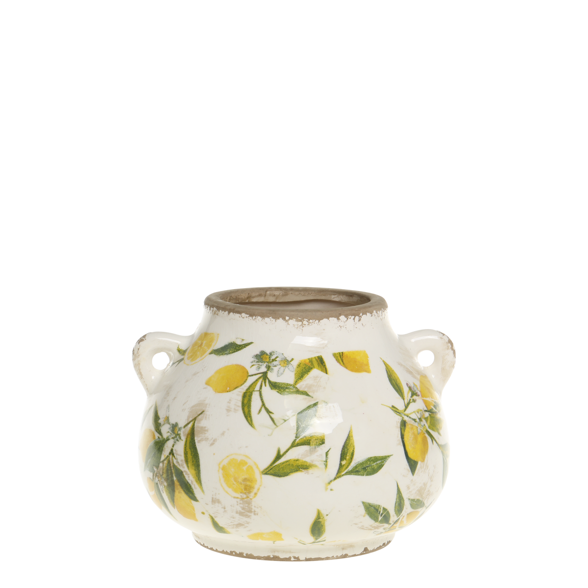 Limone Blumentopf mit Zitronenmotiv, 13,5 cm hoch, creme