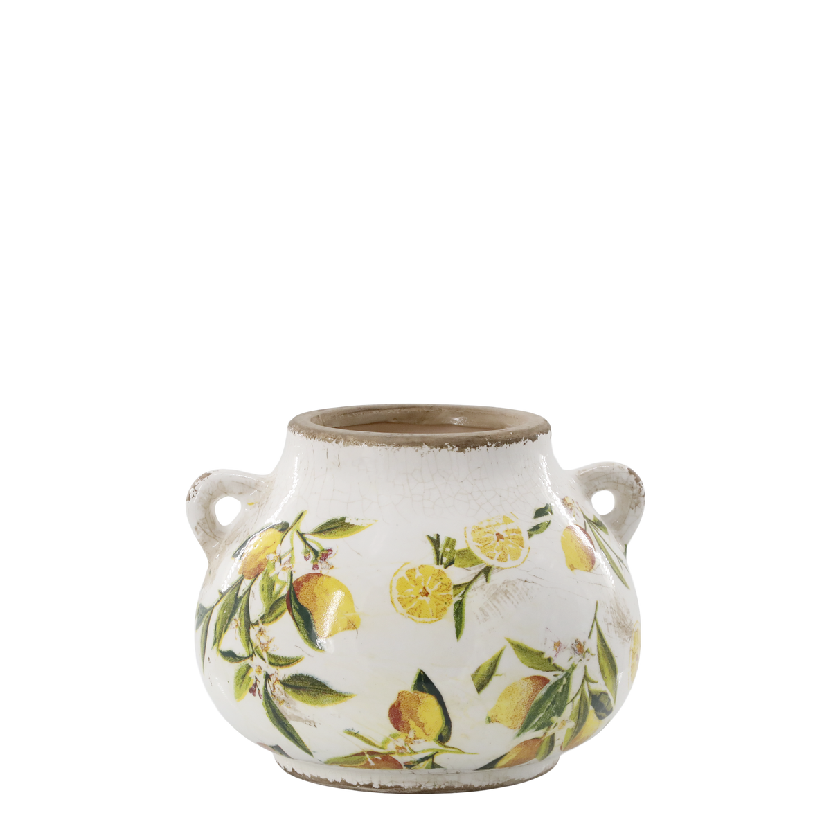 Limone Blumentopf mit Zitronenmotiv, 13,5 cm hoch, creme