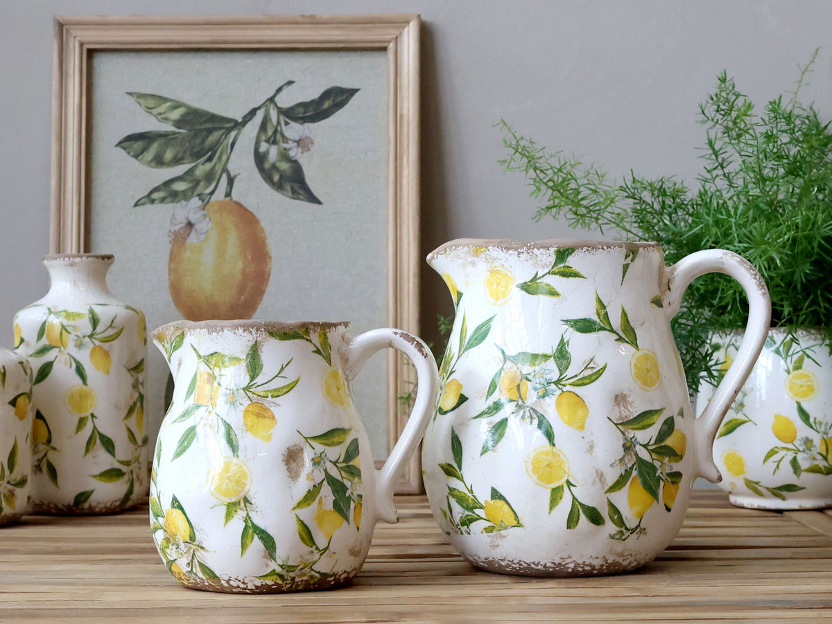 Limone Kanne mit Zitronenmotiv, 20 cm hoch, creme