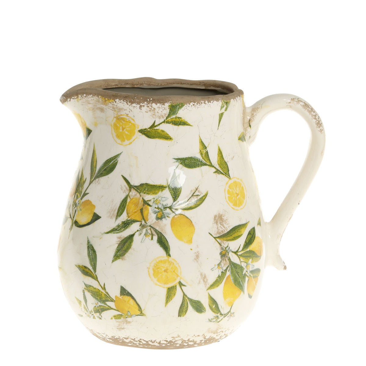 Limone Kanne mit Zitronenmotiv, 20 cm hoch, creme