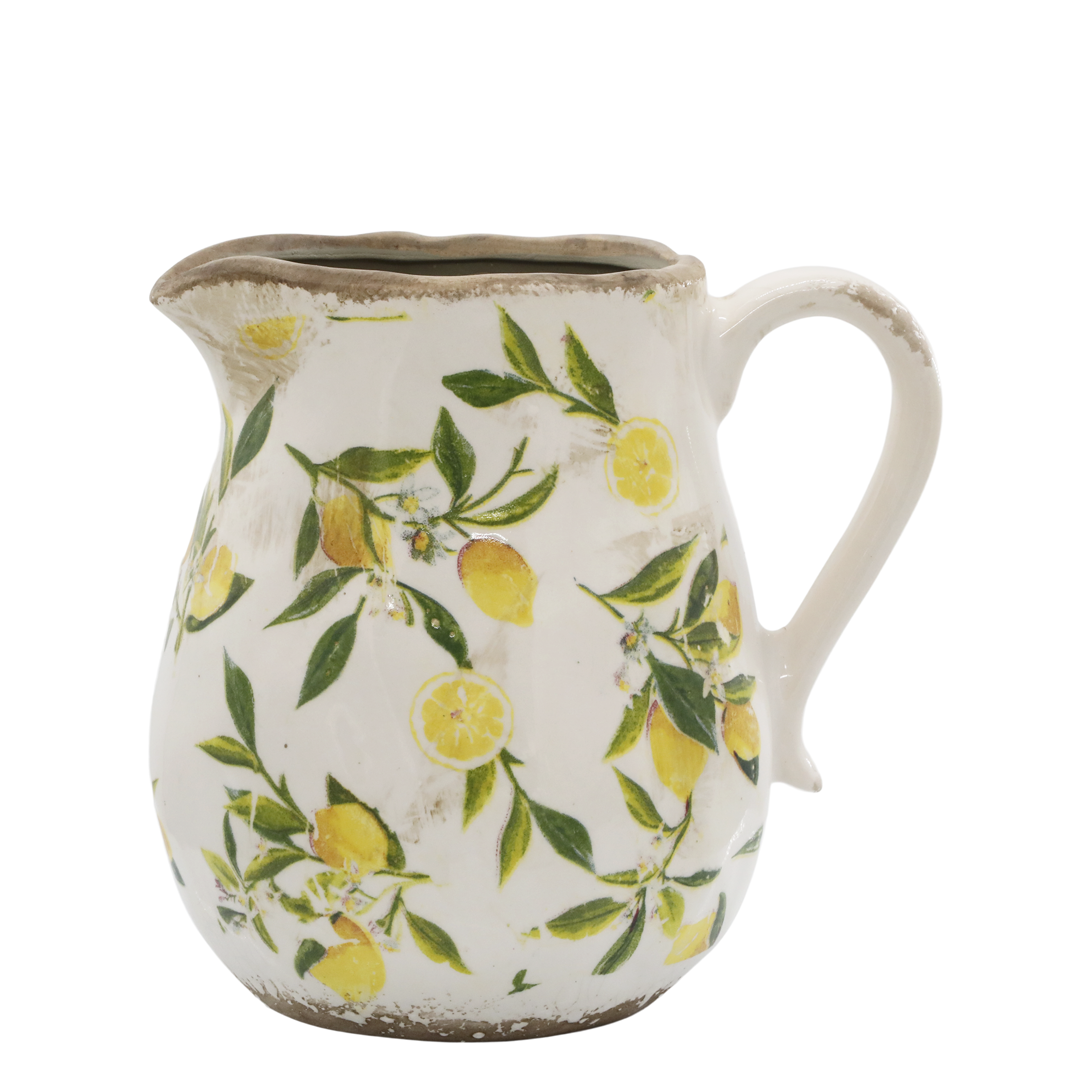 Limone Kanne mit Zitronenmotiv, 20 cm hoch, creme
