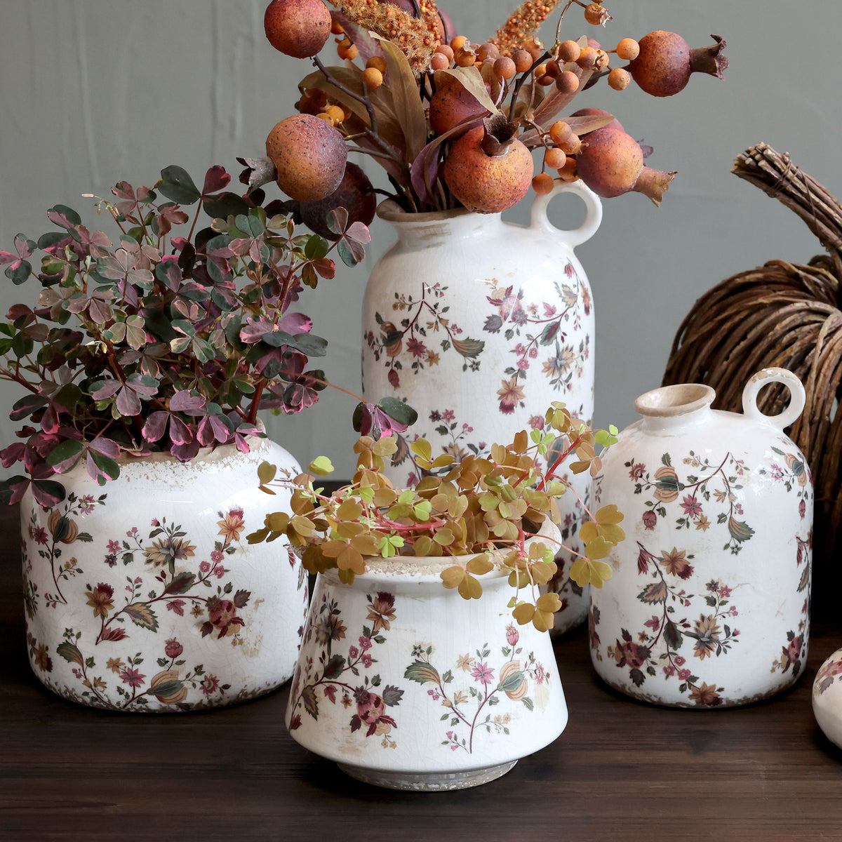 Vase Nancy mit Blumenmotiv, 18 cm hoch, creme