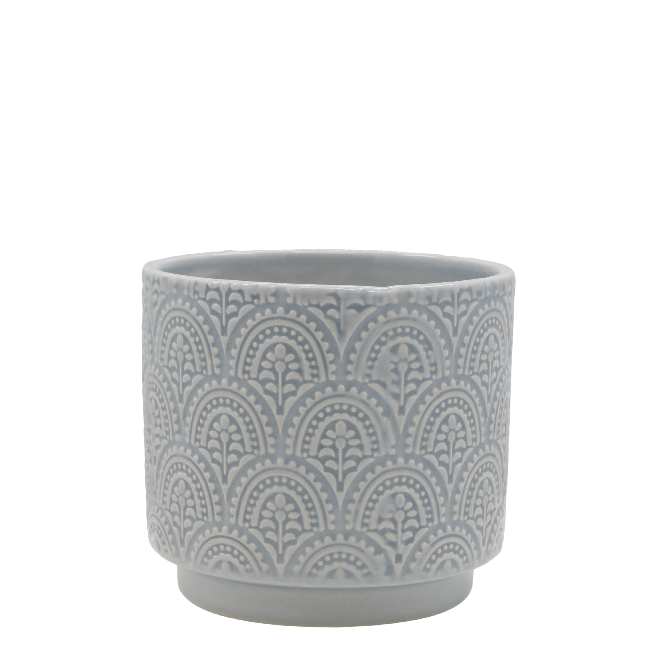 Fayence Blumentopf mit Muster, 13 cm hoch, 14 cm Durchmesser
