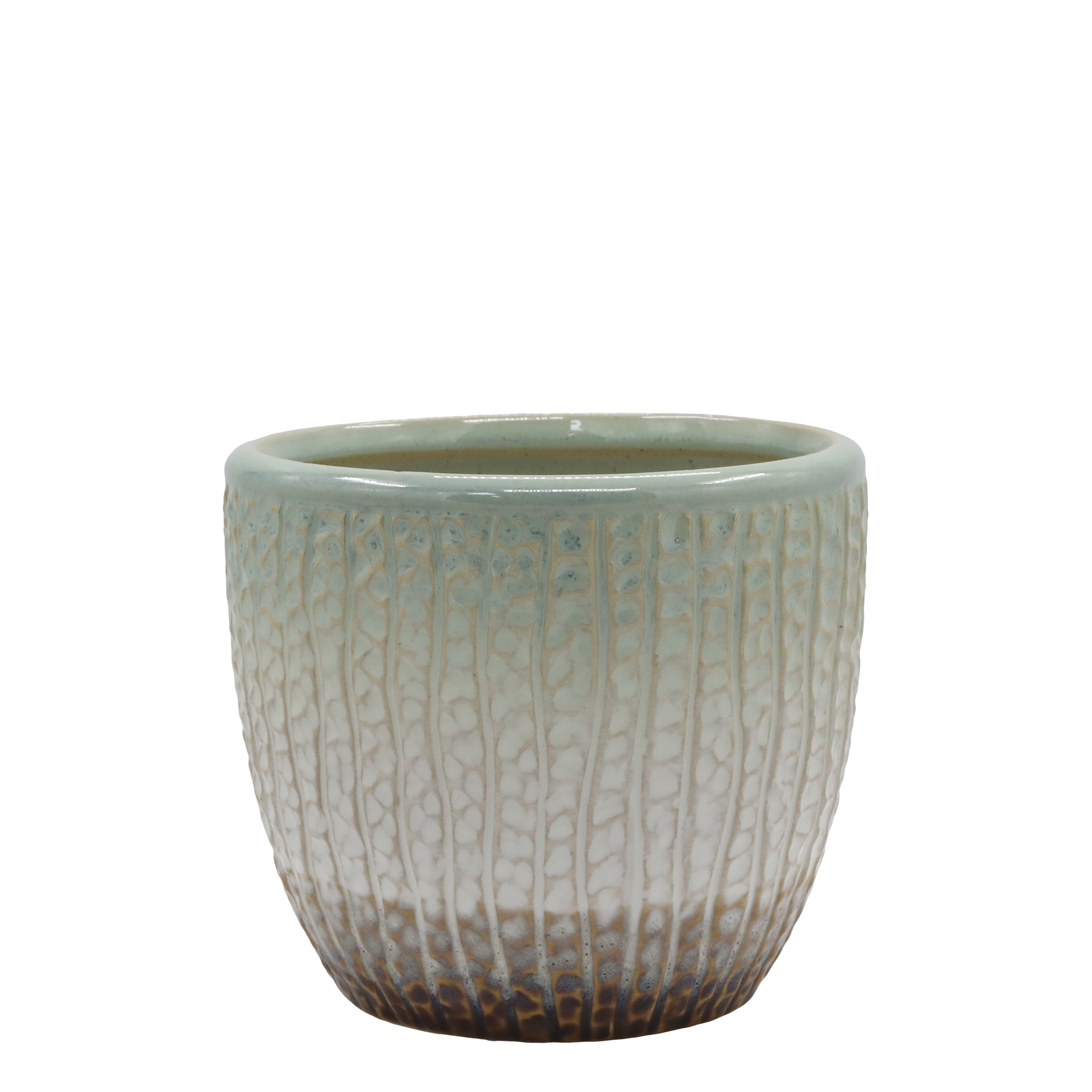 Fayence Blumentopf mit Muster, 13 cm hoch, 14 cm Durchmesser