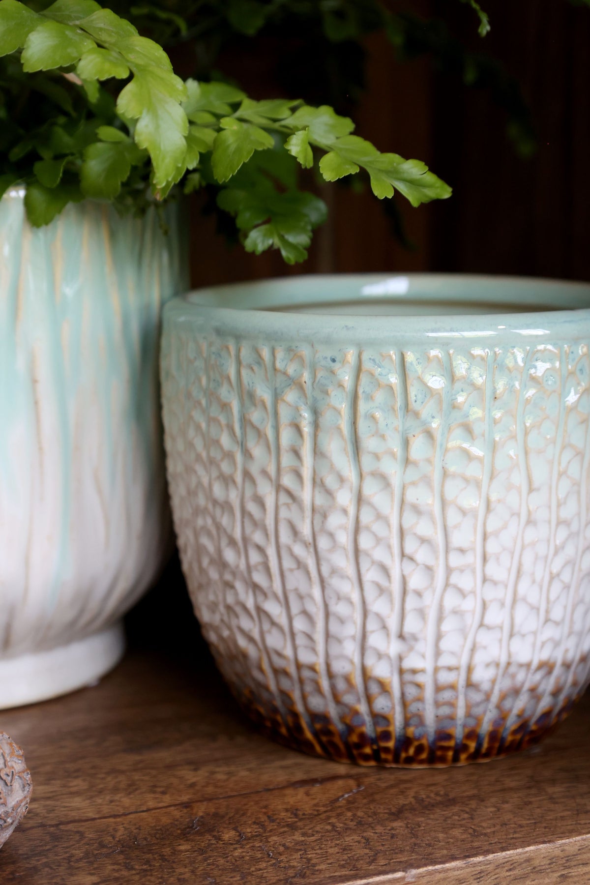 Fayence Blumentopf mit Muster, Keramik, 13 cm hoch