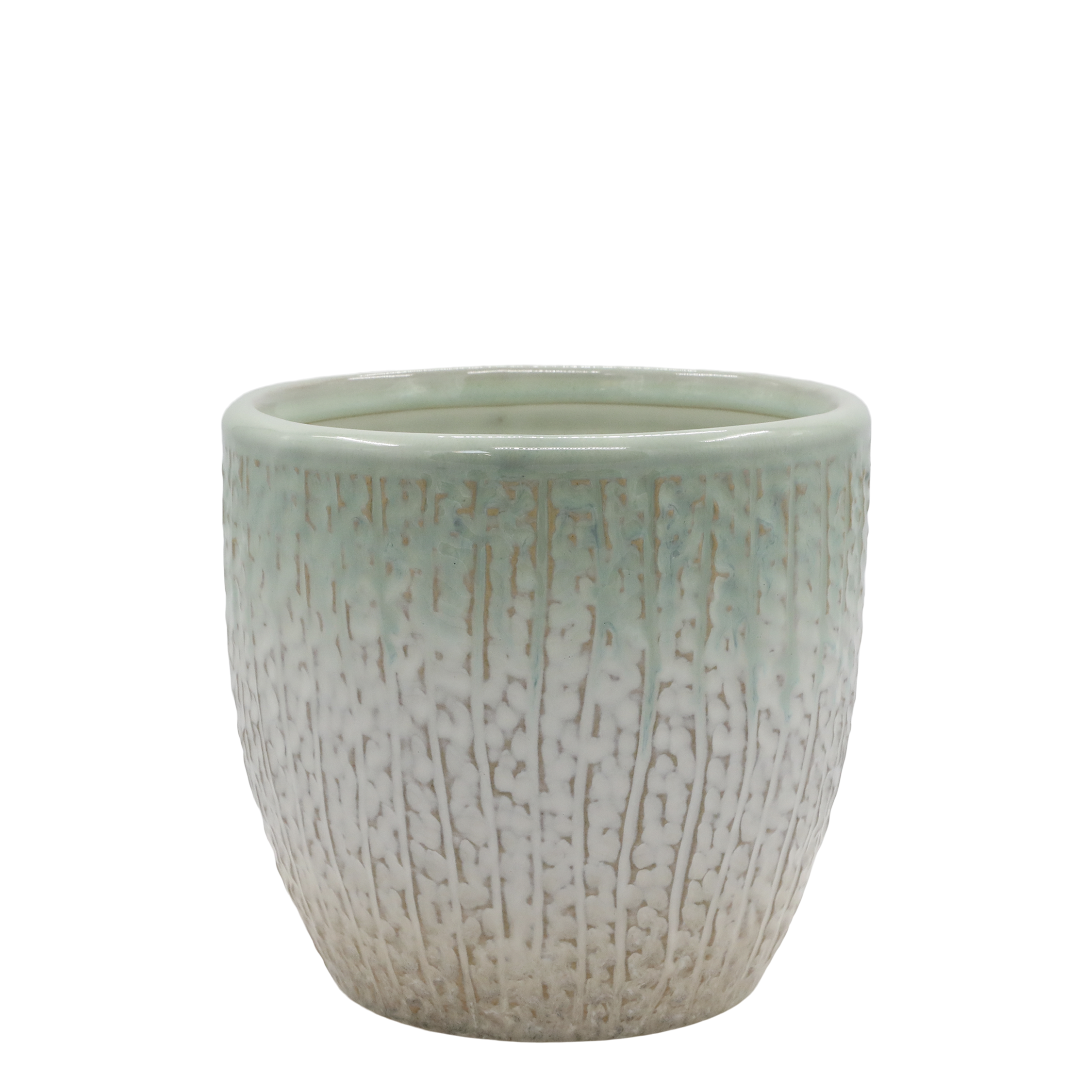 Fayence Übertopf mit Muster, 15 cm hoch, 16 cm Durchmesser