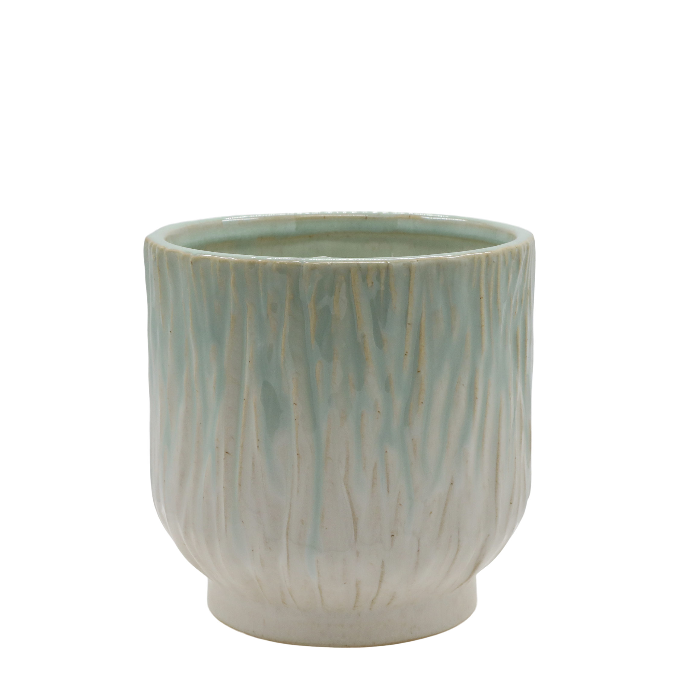 Fayence Blumentopf mit Muster, 16 cm, creme