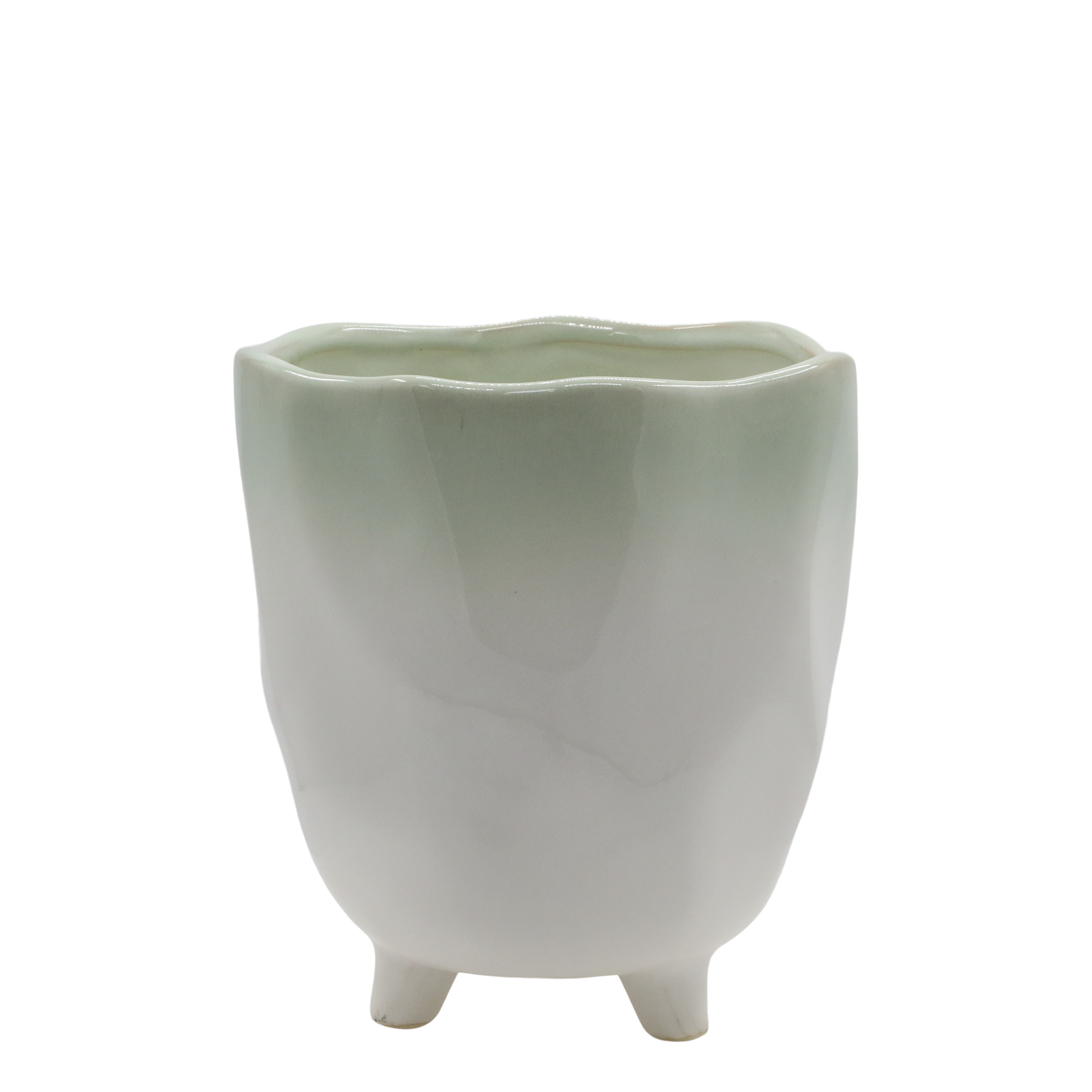 Fayence Blumentopf auf Fuß, 17 cm hoch, weiß