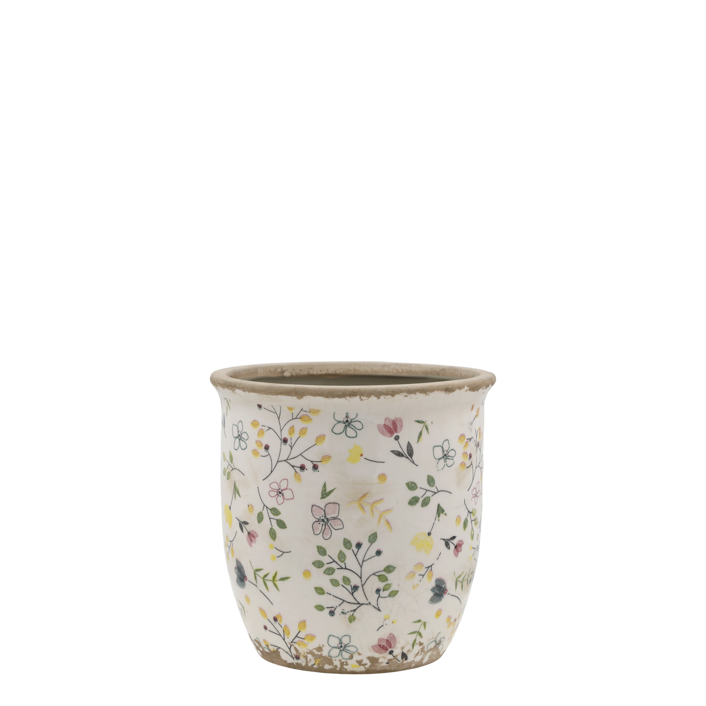 Cavaillon Übertopf mit Blumenmotiv, 14,5 cm hoch, creme