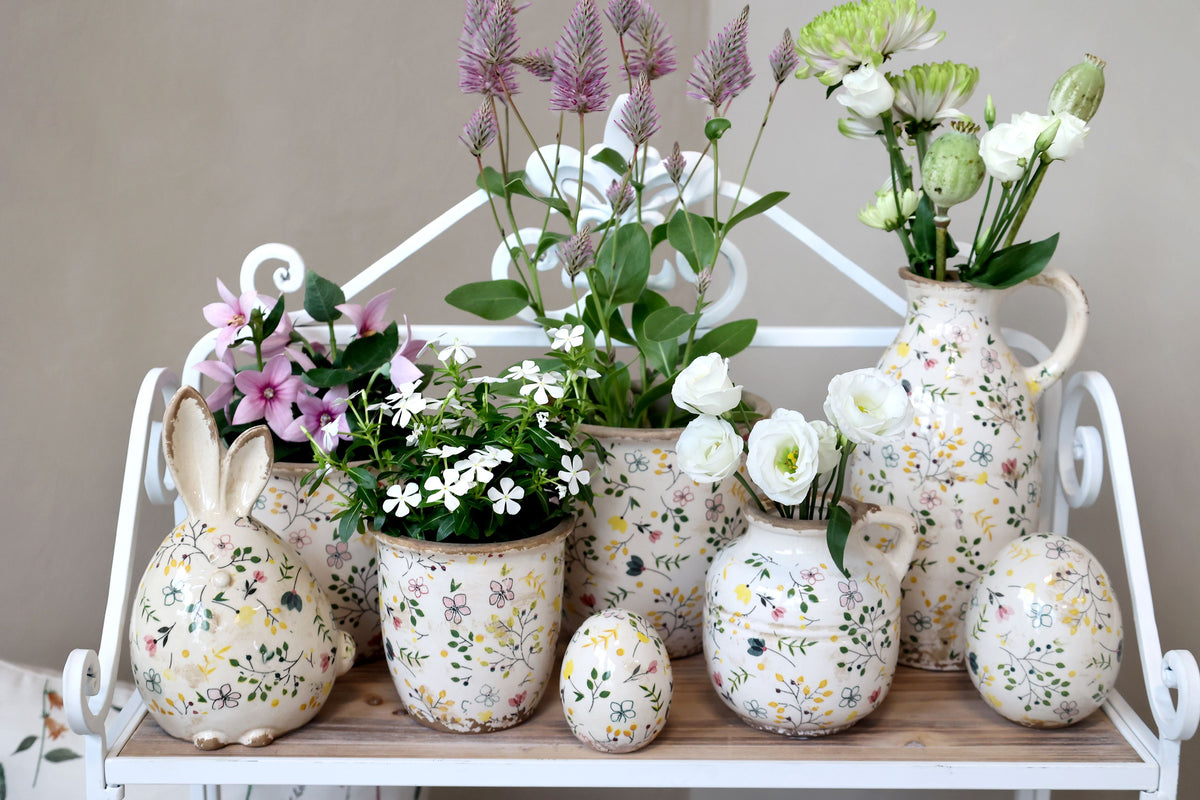 Cavaillon Übertopf mit Blumenmotiv, 14,5 cm hoch, creme