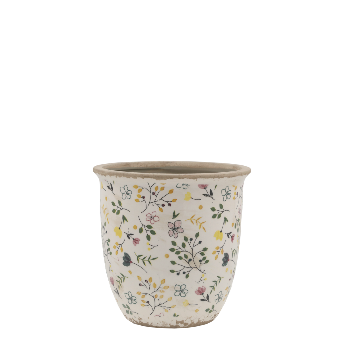 Cavaillon Blumentopf mit Blumenmotiv, 16,5 cm hoch, creme