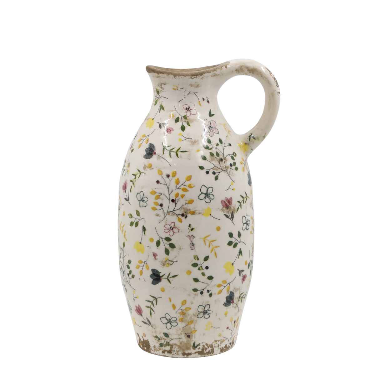 Cavaillon Flasche mit Blumenmotiv, 27 cm hoch, creme