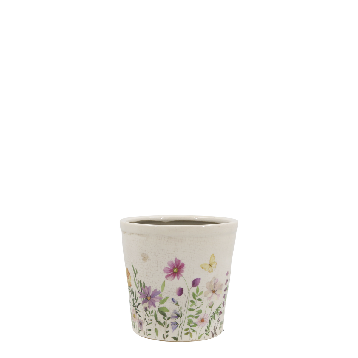 Avignon Blumentopf mit Blumenmotiv, 10 cm hoch, creme