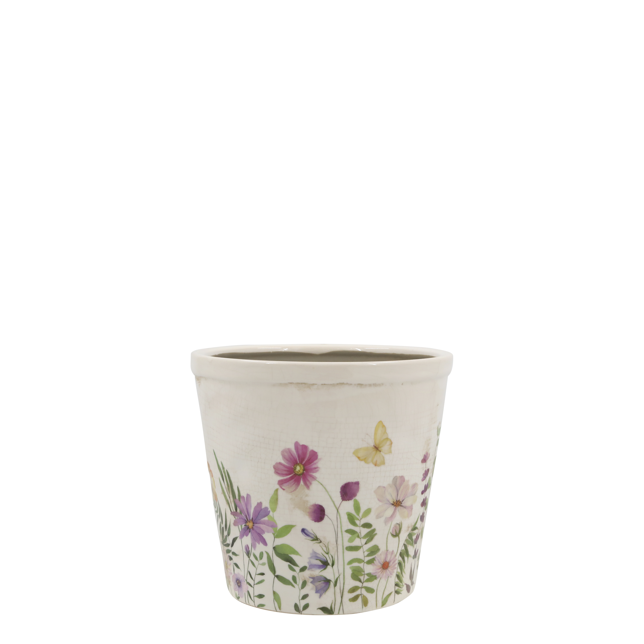Übertopf Avignon mit Blumenmotiv, 13,5 cm hoch, creme