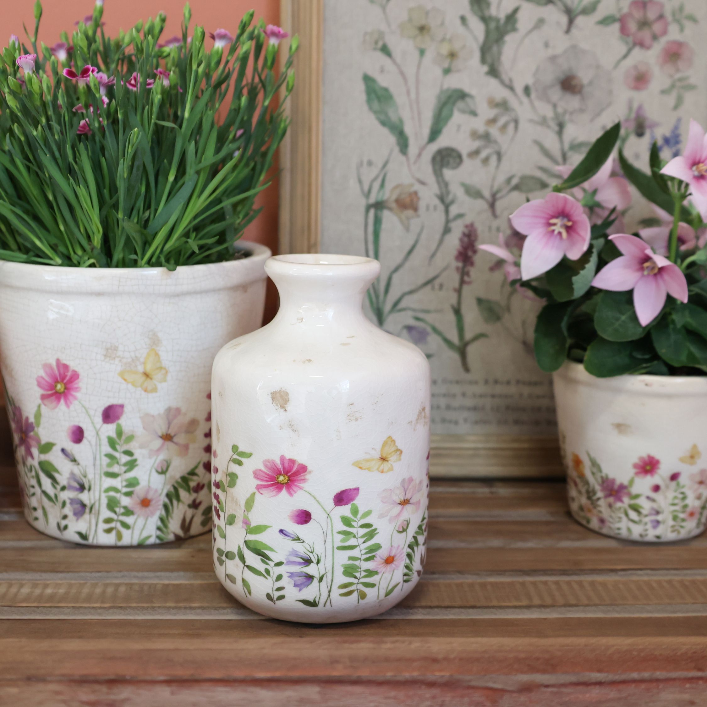 Avignon Vase mit Blumenmotiv, 17,5 cm hoch, creme