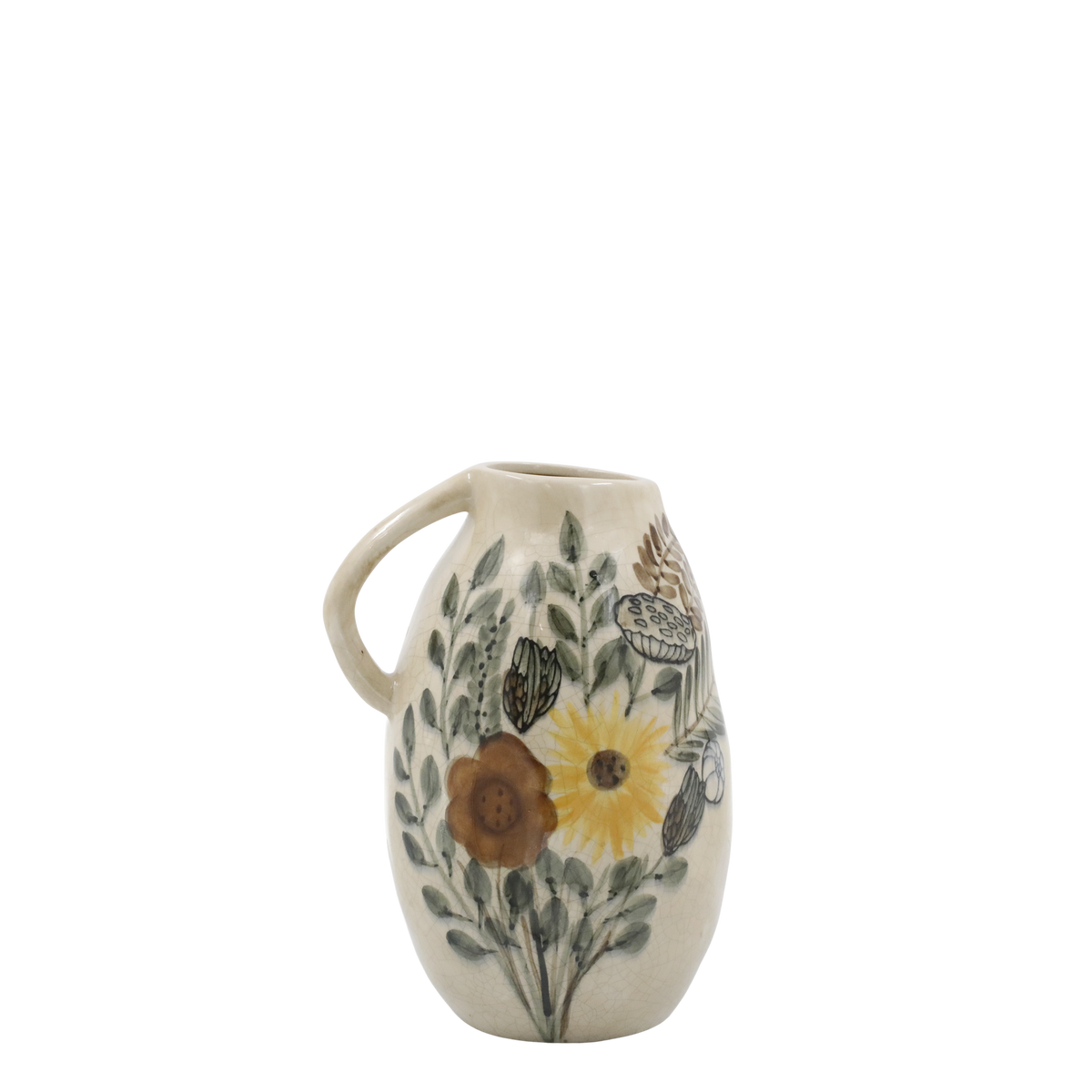 Kanne mit Blumenmotiv, 25 cm hoch, creme