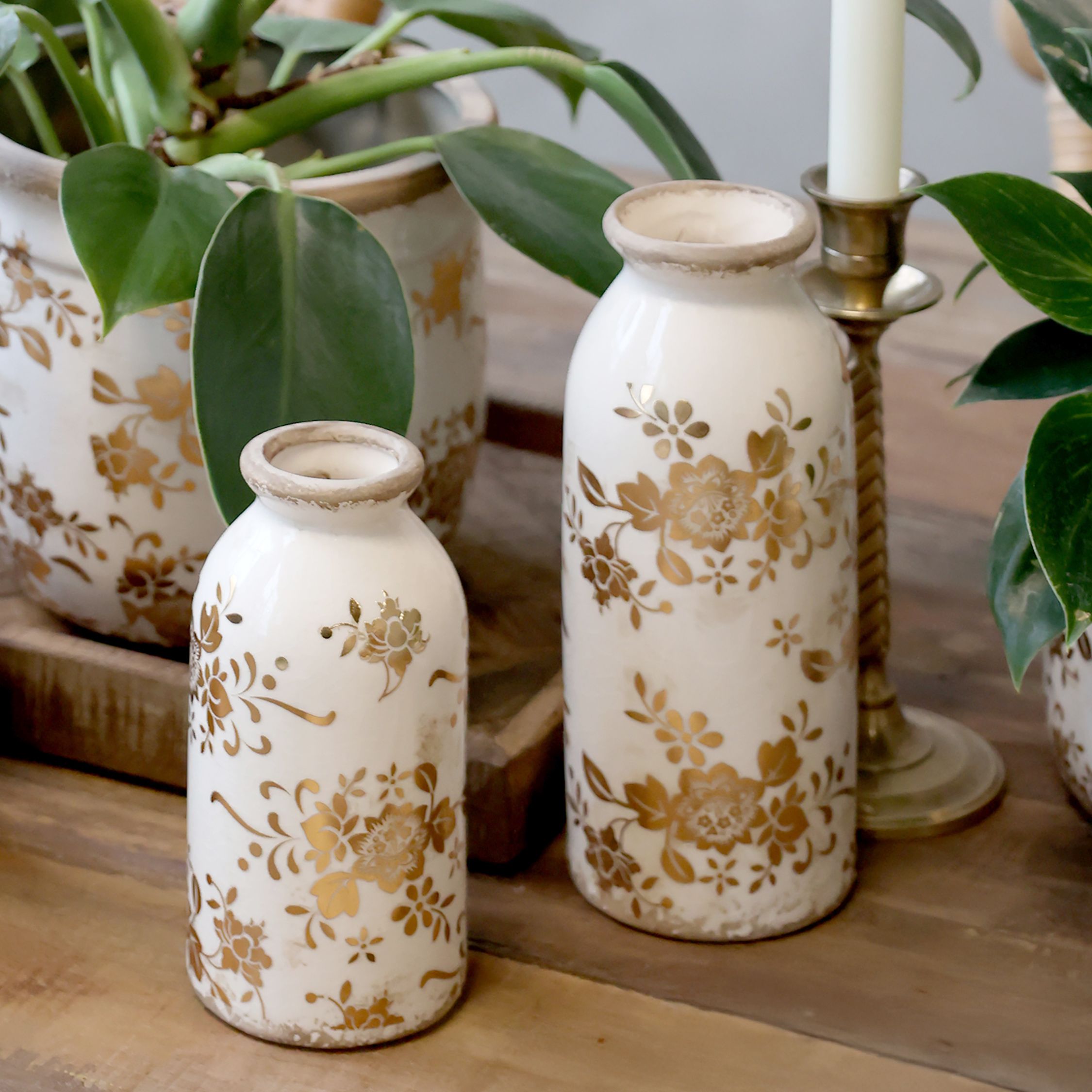Vase Melun aus Keramik, antique messing, 15,5 cm hoch