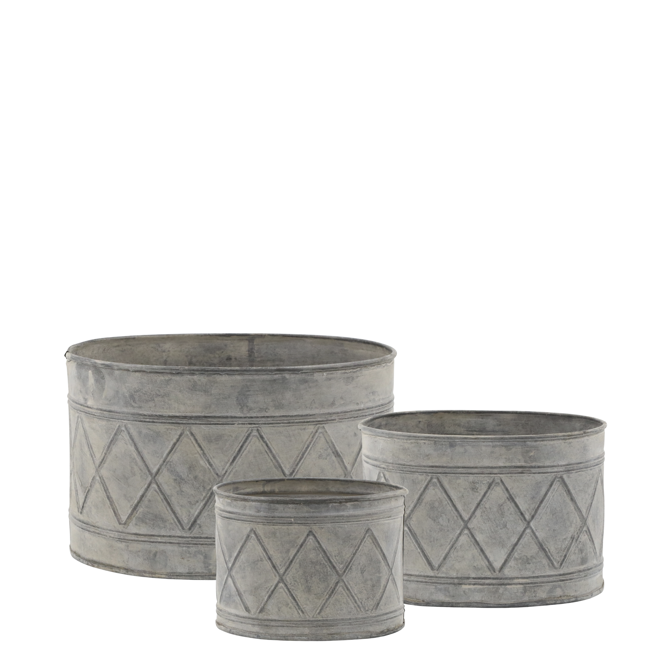 Übertopf mit Muster Set von 3 – antique zink, 18 cm lang