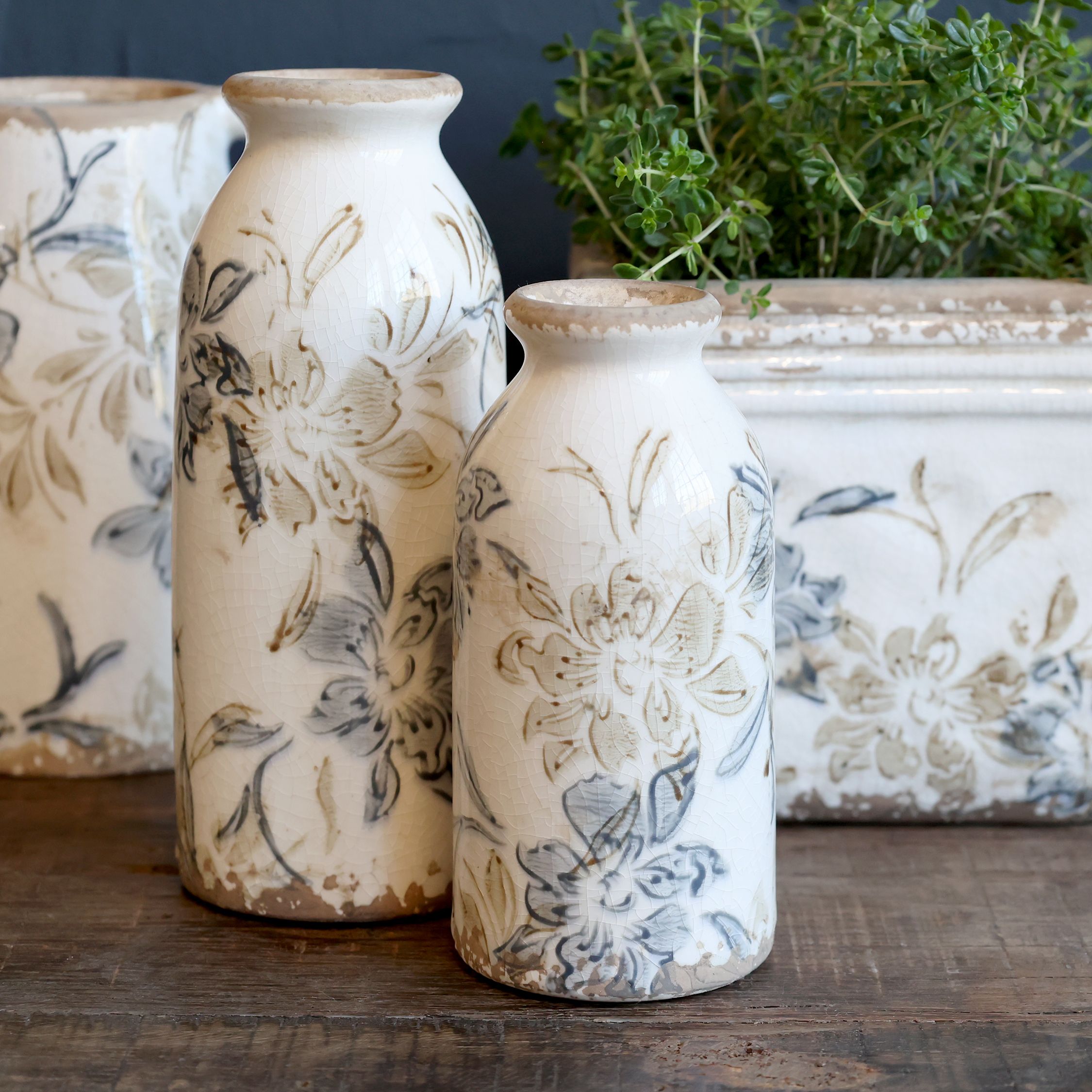 Croix Vase aus Keramik, Creme, 15,5 cm hoch