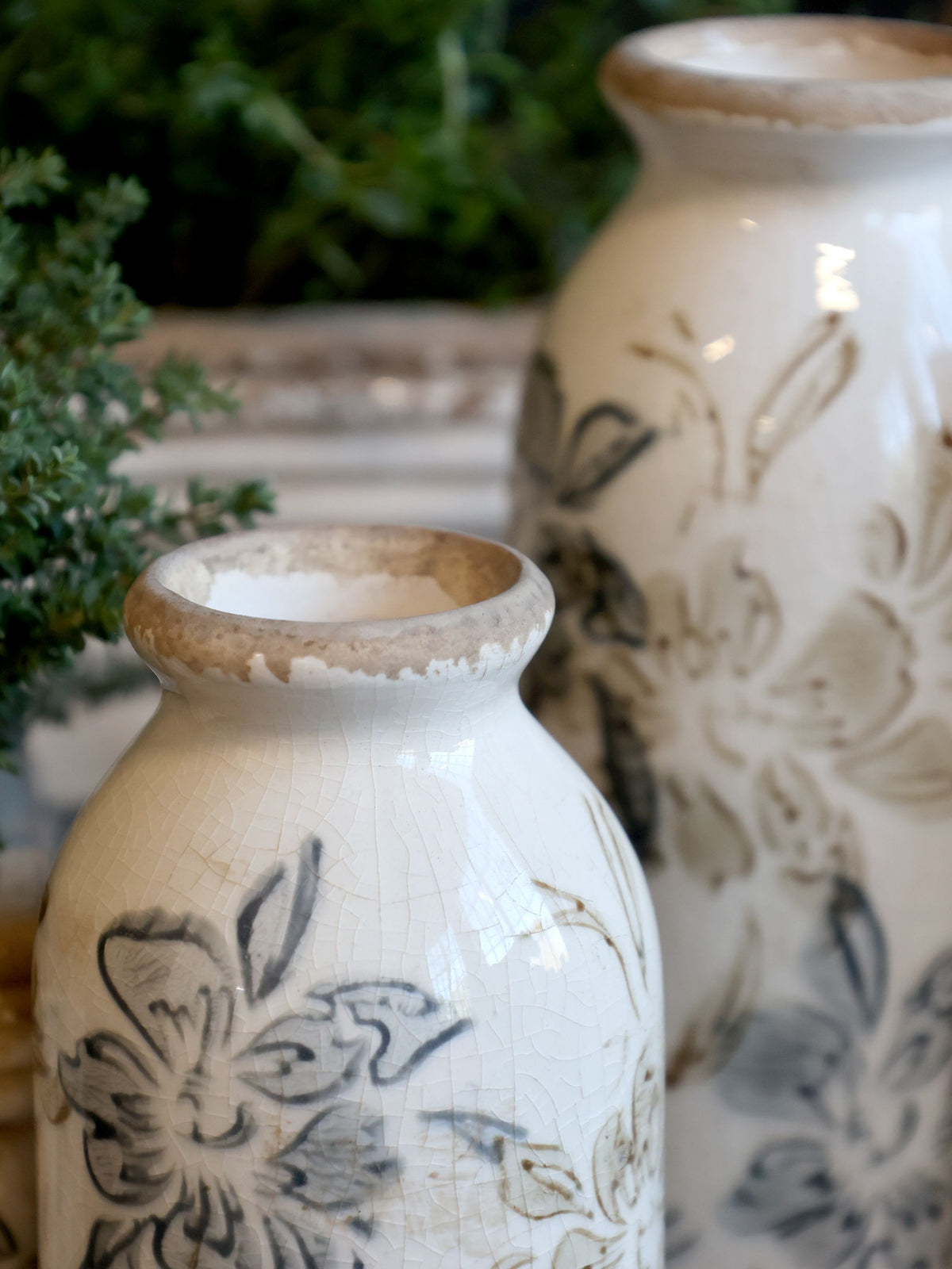 Croix Vase aus Keramik, Creme, 15,5 cm hoch