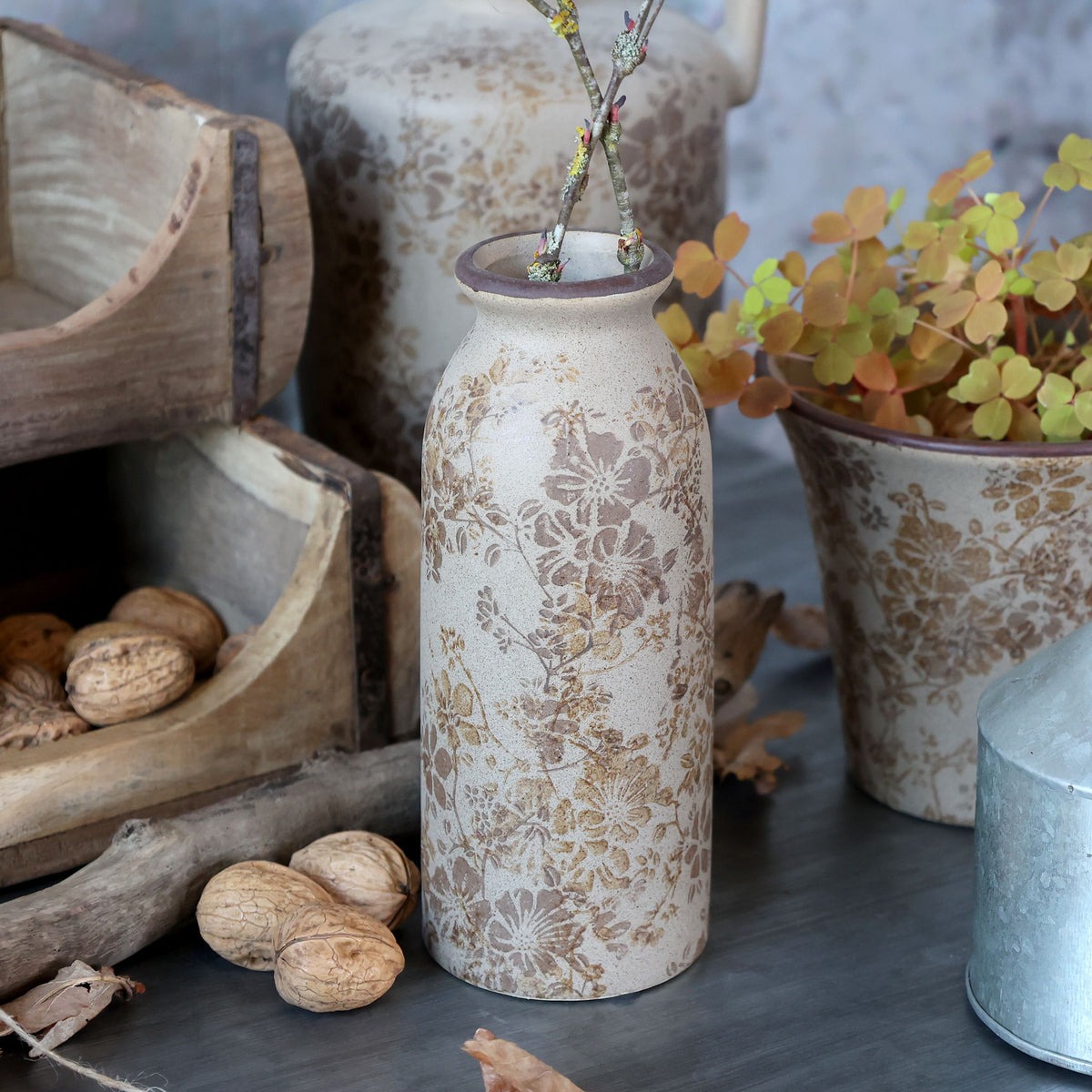 Melun Flasche aus Keramik, latte, 20 cm hoch