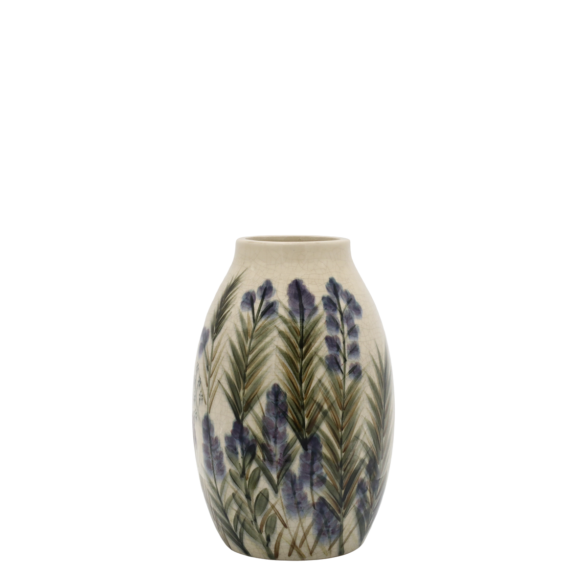 Vase mit Blumenmotiv aus Steingut, 25,5 cm hoch, creme