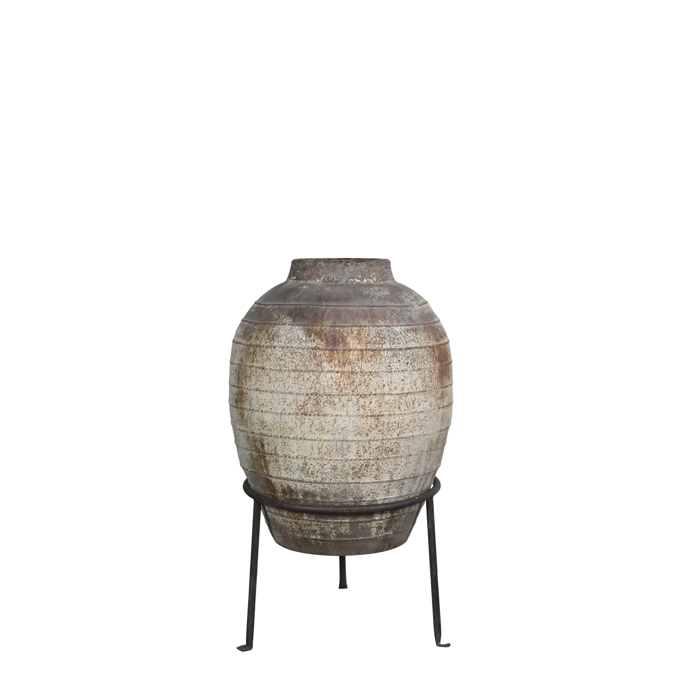 Übertopf groß mit Gestell, Eisen, antique creme, 76 cm hoch