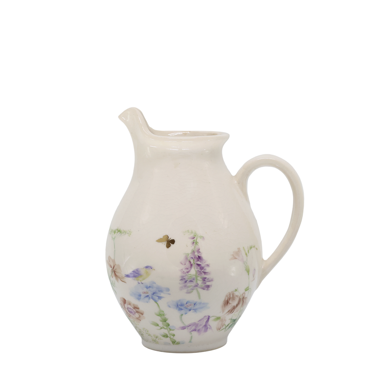 Papillon Kanne mit Blumen, 19 cm hoch, creme