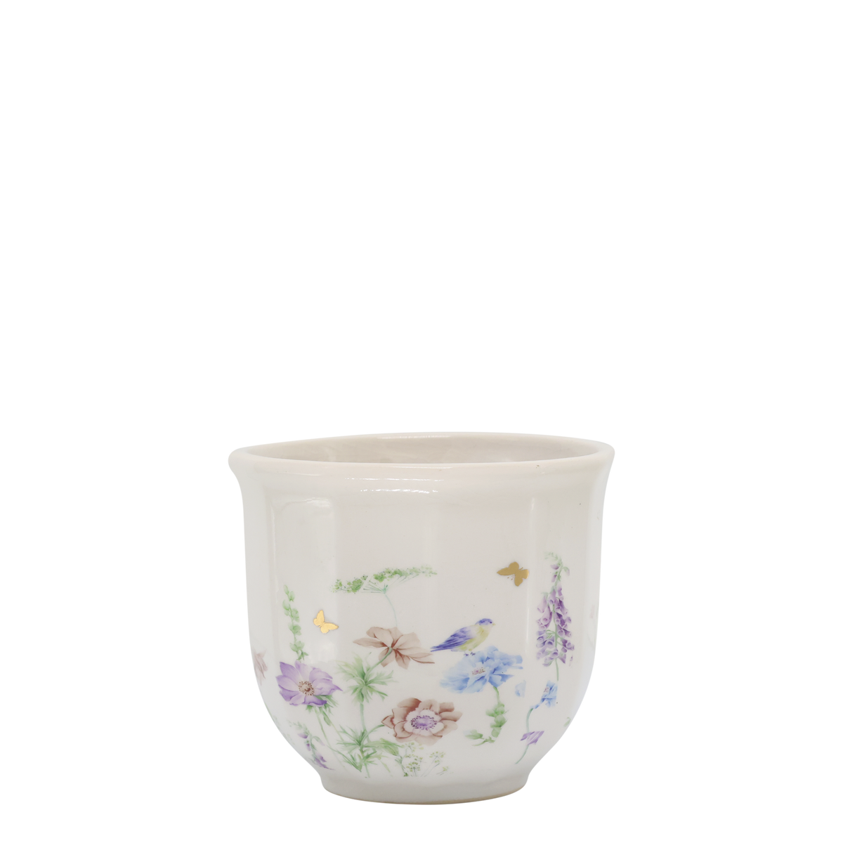 Blumen Übertopf Papillon mit Blumen, 10,5 cm hoch, creme