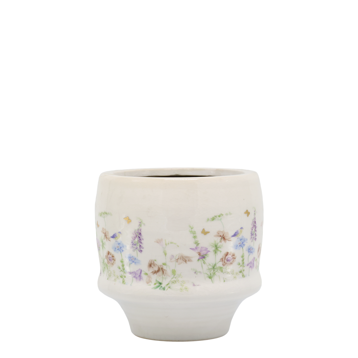 Papillon Übertopf mit Blumen, Keramik, creme, 12,5 cm hoch