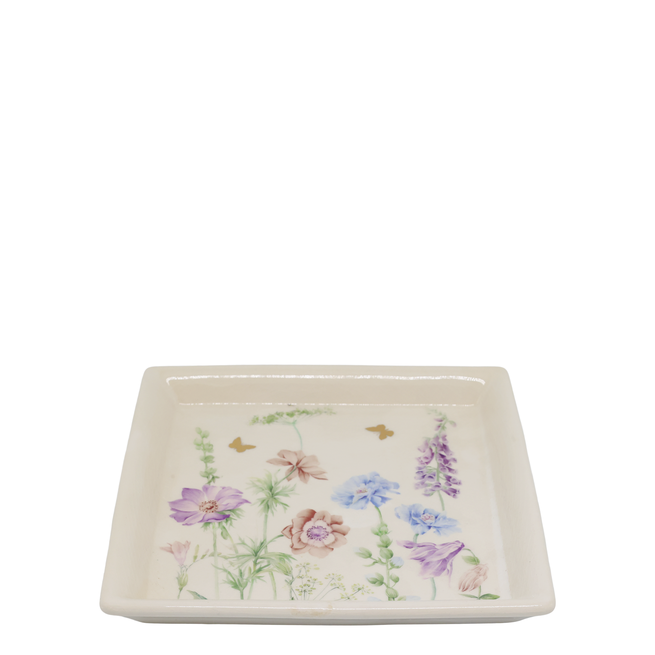 Papillon Keramik Tablett mit Blumen, 21,5 cm, creme