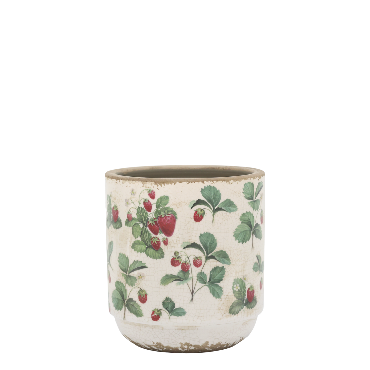 Fraises Übertopf mit Erdbeeren, 13 cm, creme