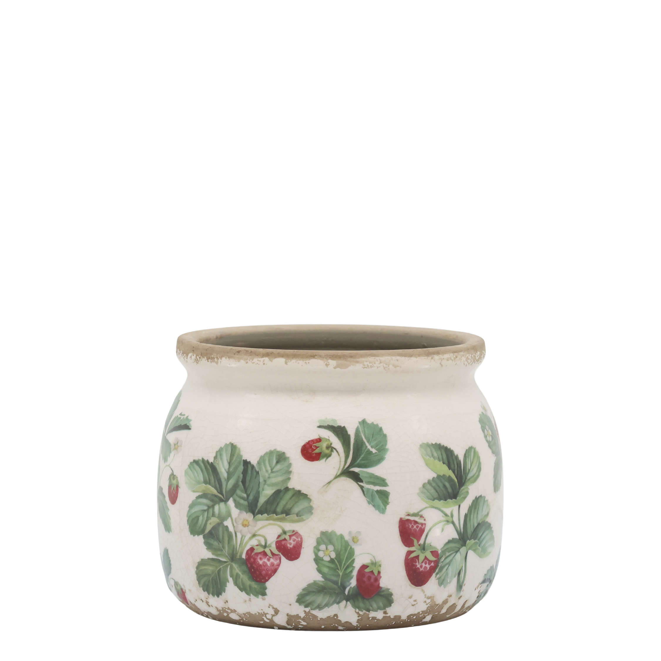 Fraises Planter w. strawberries H9.5/D12 cm cream